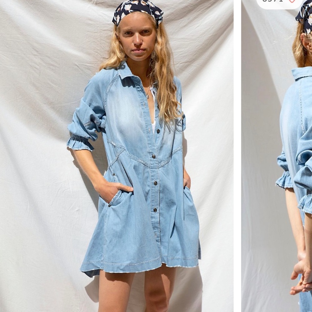 Free People Denim Blue Long Sleeve Dress